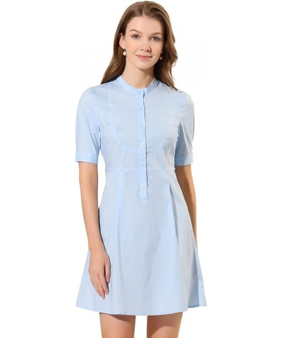 Women's Belted Dress Half Placket Short Sleeve Summer A-Line Dress Light Blue $13.20 Dresses