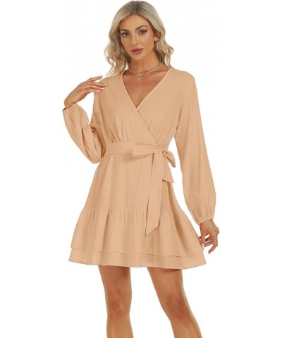 Cute Shift Tunic Dress Ruffle Swing Babydoll Juniors Mini Ruffle Dress with Pockets Light Khaki Double Layer Ruffle Hem $14.2...