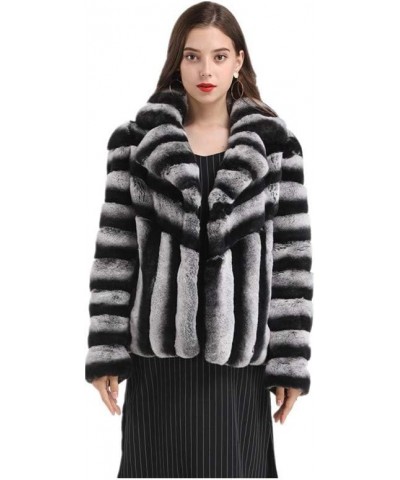 Women Genuine Rex Rabbit Fur Jacket Chinchilla Color Plus Size Furry Winter Warm Gray $90.06 Coats