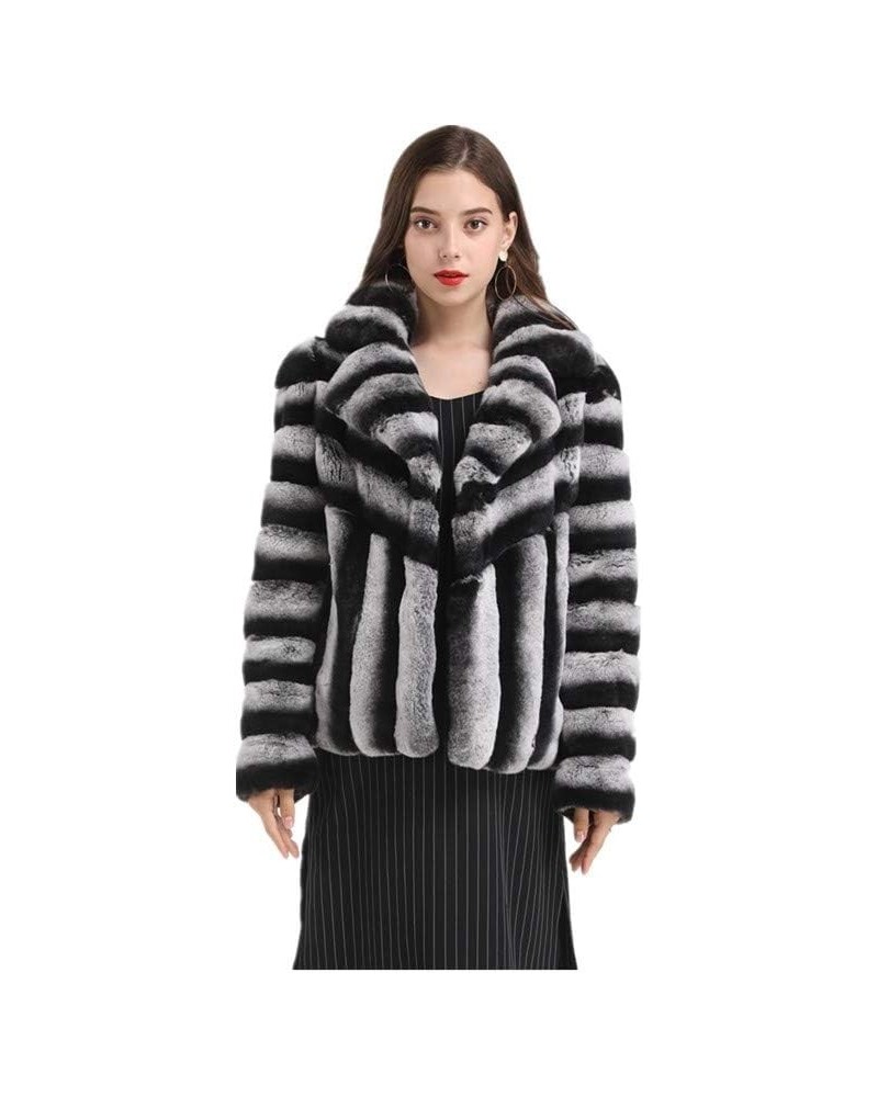 Women Genuine Rex Rabbit Fur Jacket Chinchilla Color Plus Size Furry Winter Warm Gray $90.06 Coats