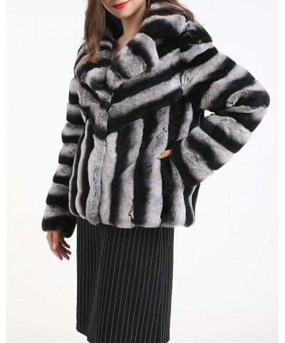 Women Genuine Rex Rabbit Fur Jacket Chinchilla Color Plus Size Furry Winter Warm Gray $90.06 Coats