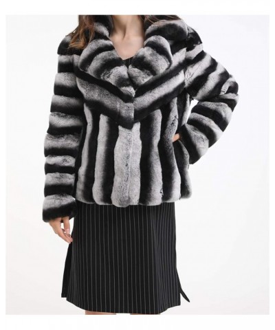 Women Genuine Rex Rabbit Fur Jacket Chinchilla Color Plus Size Furry Winter Warm Gray $90.06 Coats