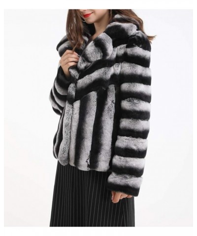 Women Genuine Rex Rabbit Fur Jacket Chinchilla Color Plus Size Furry Winter Warm Gray $90.06 Coats