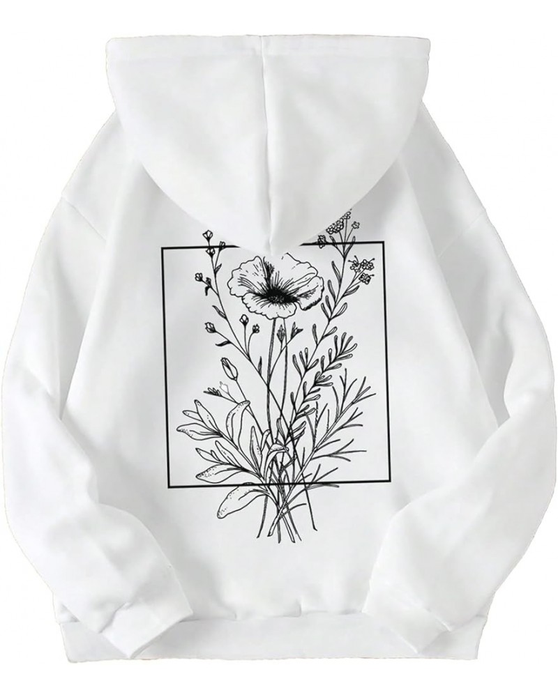 SweatyRocksWomen's Floral Print Drawstring Thermal Lined Long Sleeve Hoodie Pullovers Sweatshirt Tops White $13.33 Hoodies & ...