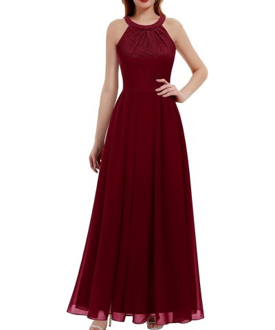 Women's Spring Long Formal Dress Wedding Guest Dress 2024 Halter Lace Dress Bridesmaid Cocktail Party Prom Gown A- Dark Red $...