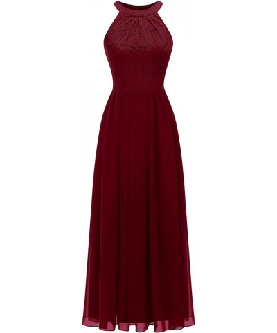 Women's Spring Long Formal Dress Wedding Guest Dress 2024 Halter Lace Dress Bridesmaid Cocktail Party Prom Gown A- Dark Red $...