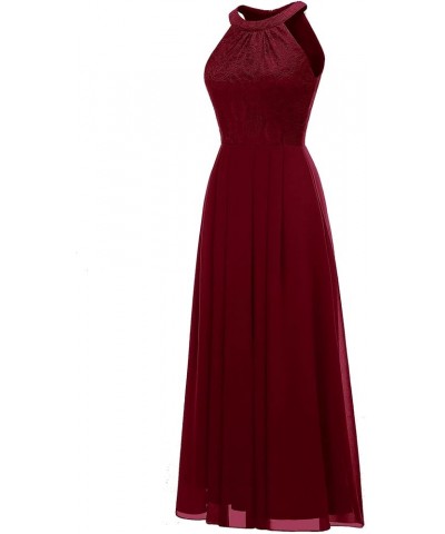 Women's Spring Long Formal Dress Wedding Guest Dress 2024 Halter Lace Dress Bridesmaid Cocktail Party Prom Gown A- Dark Red $...