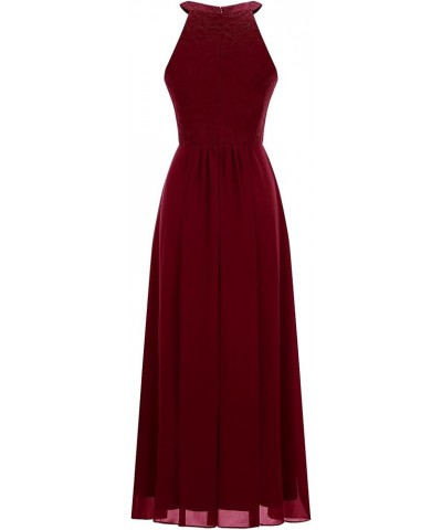 Women's Spring Long Formal Dress Wedding Guest Dress 2024 Halter Lace Dress Bridesmaid Cocktail Party Prom Gown A- Dark Red $...