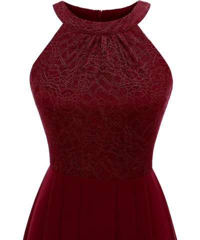 Women's Spring Long Formal Dress Wedding Guest Dress 2024 Halter Lace Dress Bridesmaid Cocktail Party Prom Gown A- Dark Red $...