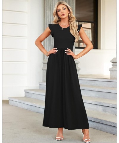 Women's Ruffle Sleeve Maxi Dresses Casual Crewneck Long Dress with Pockets 0 Black $18.54 Dresses