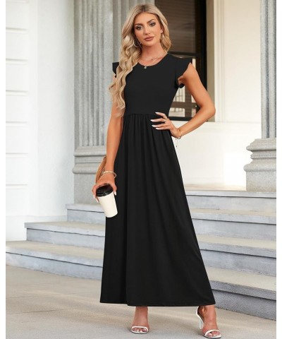 Women's Ruffle Sleeve Maxi Dresses Casual Crewneck Long Dress with Pockets 0 Black $18.54 Dresses