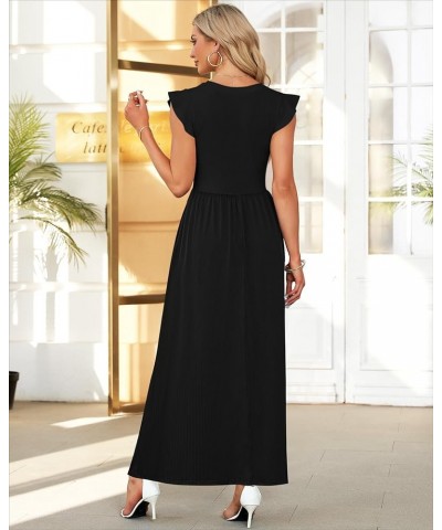 Women's Ruffle Sleeve Maxi Dresses Casual Crewneck Long Dress with Pockets 0 Black $18.54 Dresses