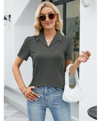 Women's Short Sleeve Polo Shirts Summer V Neck Collared Tunic Tops Dressy Casual Blouses Dark Grey $13.76 Shirts