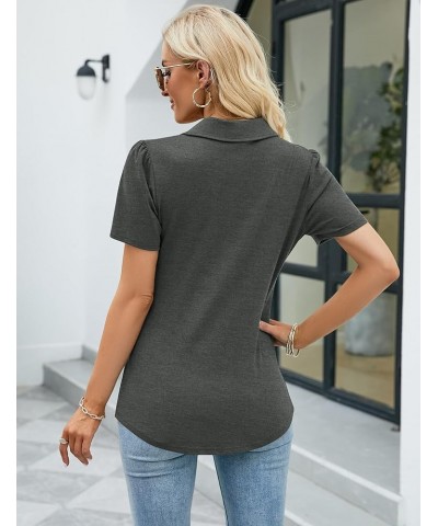 Women's Short Sleeve Polo Shirts Summer V Neck Collared Tunic Tops Dressy Casual Blouses Dark Grey $13.76 Shirts