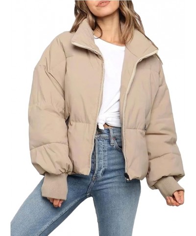 Women's Winter Warm Long Sleeve Zip Puffer Jacket Baggy Quilted Down Coat Outerwear Khaki $24.74 Jackets