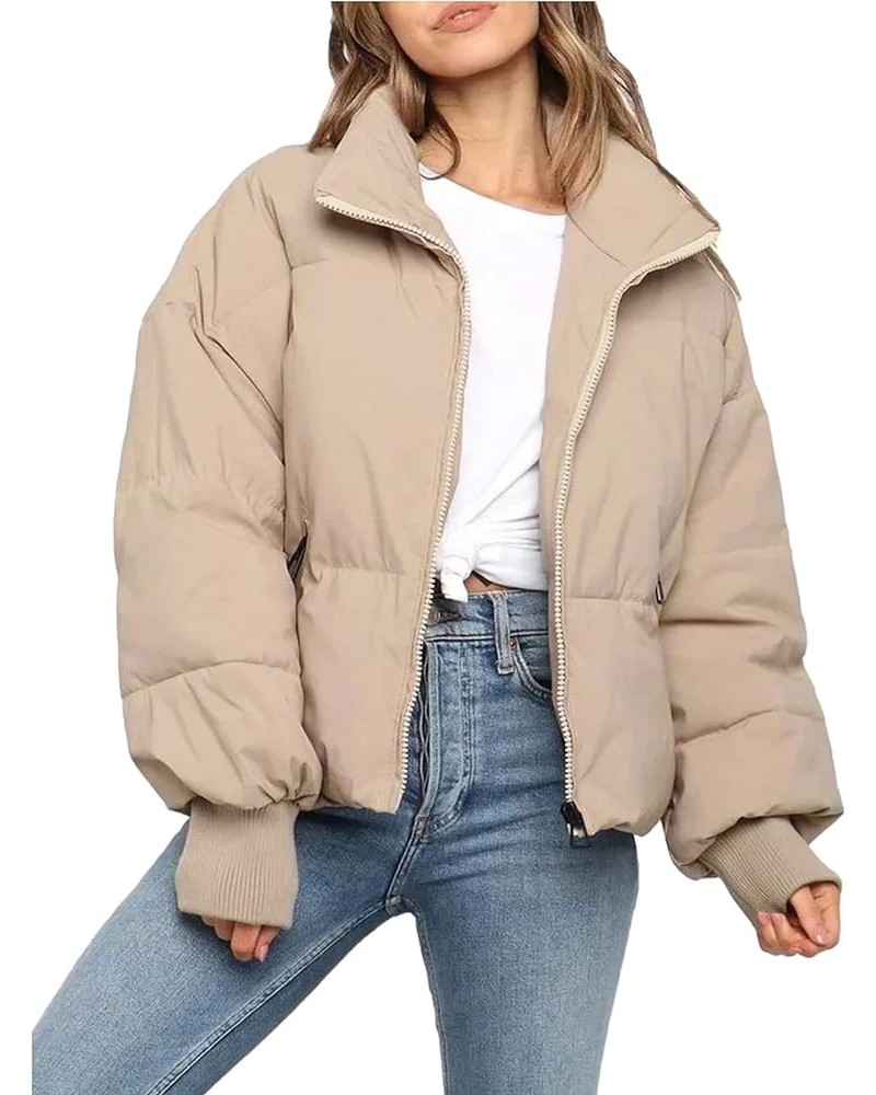 Women's Winter Warm Long Sleeve Zip Puffer Jacket Baggy Quilted Down Coat Outerwear Khaki $24.74 Jackets