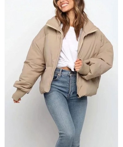 Women's Winter Warm Long Sleeve Zip Puffer Jacket Baggy Quilted Down Coat Outerwear Khaki $24.74 Jackets