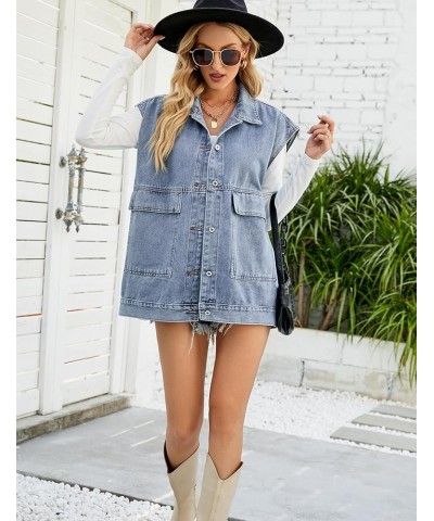 Women's Girls Distressed Sleeveless Button Up Cropped Jean Denim Jacket Vest Blue01 $17.09 Jackets