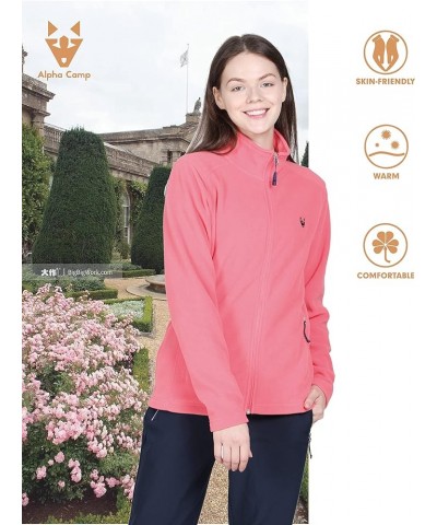 Womens Long-Sleeve Full-Zip Fleece Jackets with Pockets Soft Polar Fleece Coat Jacket Pink $14.85 Jackets