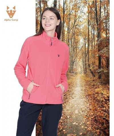 Womens Long-Sleeve Full-Zip Fleece Jackets with Pockets Soft Polar Fleece Coat Jacket Pink $14.85 Jackets