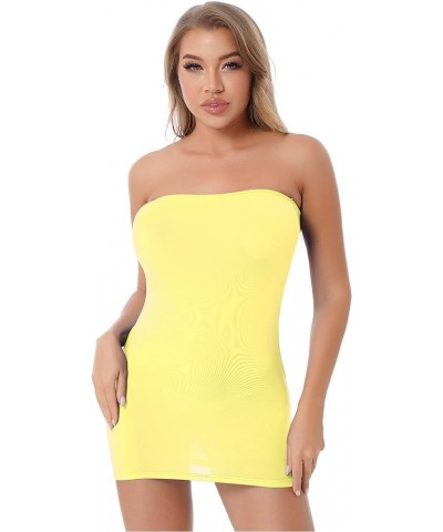 Women's Mesh Sheer Mini Tube Dress Bodycon Strapless Tight Pencil Chemise Dress Sleepwear Yellow $8.82 Dresses