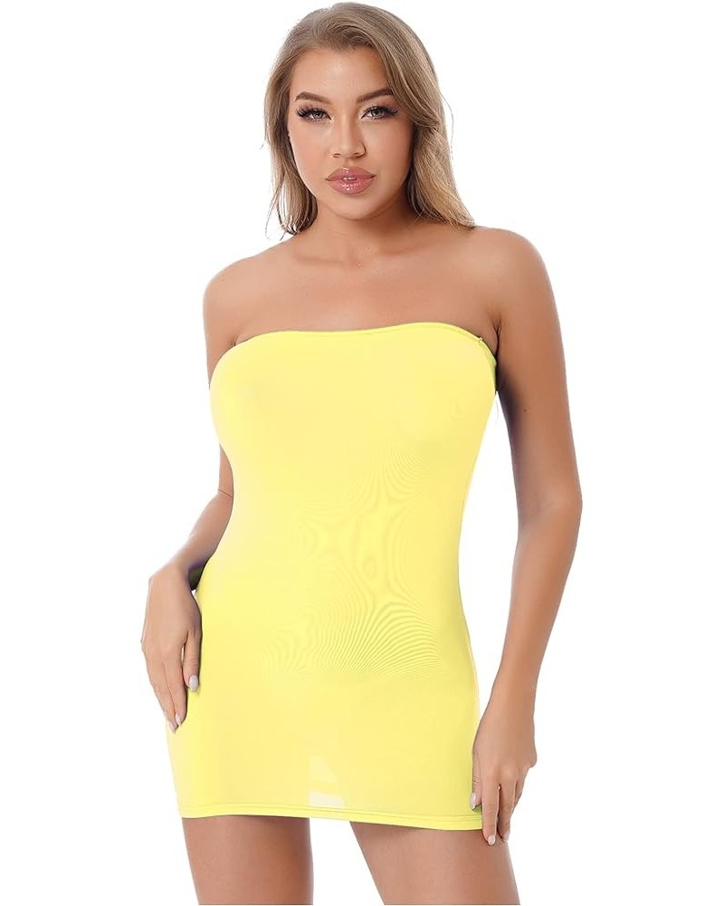 Women's Mesh Sheer Mini Tube Dress Bodycon Strapless Tight Pencil Chemise Dress Sleepwear Yellow $8.82 Dresses