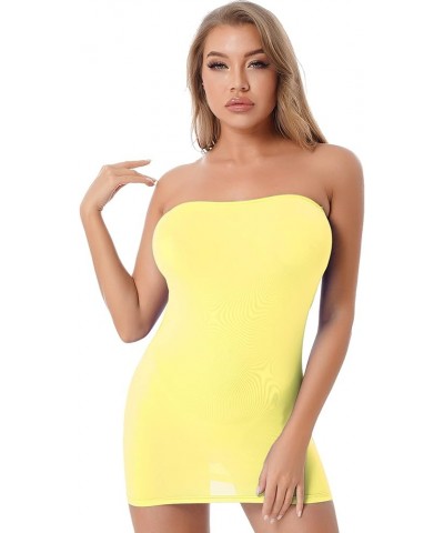 Women's Mesh Sheer Mini Tube Dress Bodycon Strapless Tight Pencil Chemise Dress Sleepwear Yellow $8.82 Dresses