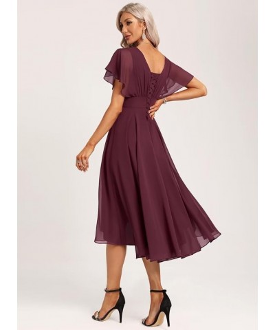 Women's Short Bridesmaid Dresses Flutter Sleeves Ruched Chiffon V Neck Formal Dress with Pockets CM198 Dusty Purple $24.84 Dr...