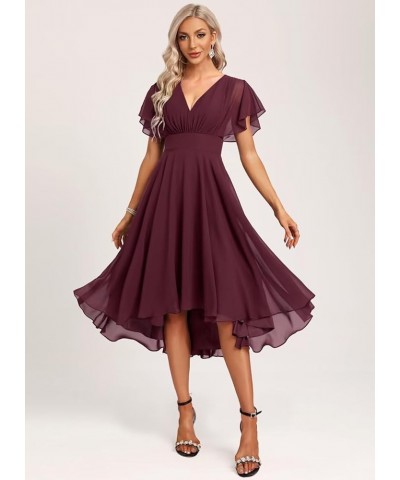 Women's Short Bridesmaid Dresses Flutter Sleeves Ruched Chiffon V Neck Formal Dress with Pockets CM198 Dusty Purple $24.84 Dr...