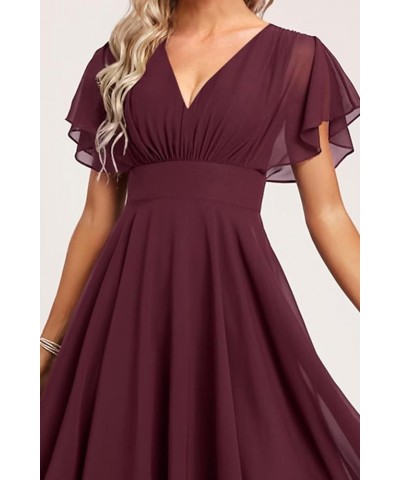 Women's Short Bridesmaid Dresses Flutter Sleeves Ruched Chiffon V Neck Formal Dress with Pockets CM198 Dusty Purple $24.84 Dr...