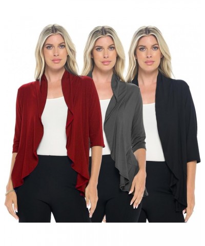 Women's Casual Cardigan – Long Sleeve Open Front Cardigan for Women Flowy Light Cardigan Made in USA, 3 Pack Black, Burgundy ...