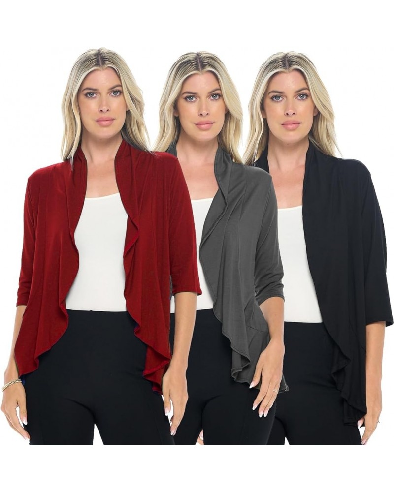 Women's Casual Cardigan – Long Sleeve Open Front Cardigan for Women Flowy Light Cardigan Made in USA, 3 Pack Black, Burgundy ...