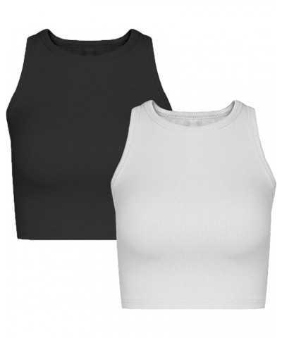 2 Pieces Basic Seamless Sports Tank Tops Sleeveless Racerback Yoga Workout Crop Tops for Women Black/White $12.23 Activewear