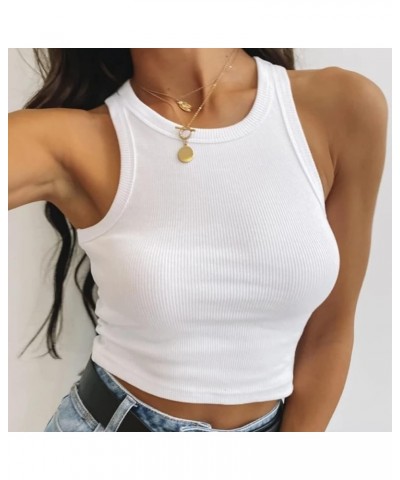 2 Pieces Basic Seamless Sports Tank Tops Sleeveless Racerback Yoga Workout Crop Tops for Women Black/White $12.23 Activewear