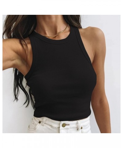 2 Pieces Basic Seamless Sports Tank Tops Sleeveless Racerback Yoga Workout Crop Tops for Women Black/White $12.23 Activewear