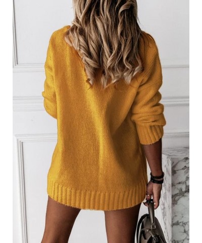 Womens 2023 Fall Winter Oversized Sweater Pullover V Neck Long Sleeve Loose Solid Knit Jumper Sweater Tops for Women Yellow $...