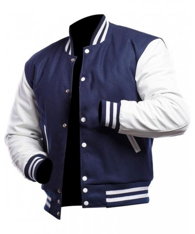 Unisex Women/Mens Varsity Letterman Jacket | College Baseball High School Bomber Wool + Faux Leather Jacket Navy Blue $37.13 ...