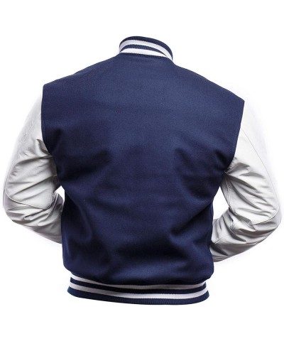 Unisex Women/Mens Varsity Letterman Jacket | College Baseball High School Bomber Wool + Faux Leather Jacket Navy Blue $37.13 ...