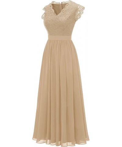 Women's V Neck Sleeveless Lace Bridesmaid Dress Wedding Party Gown Band- Champagne $31.46 Dresses