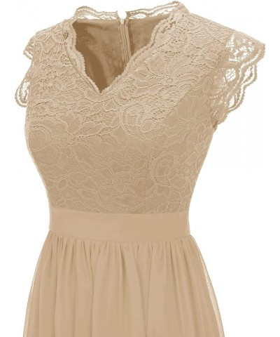 Women's V Neck Sleeveless Lace Bridesmaid Dress Wedding Party Gown Band- Champagne $31.46 Dresses