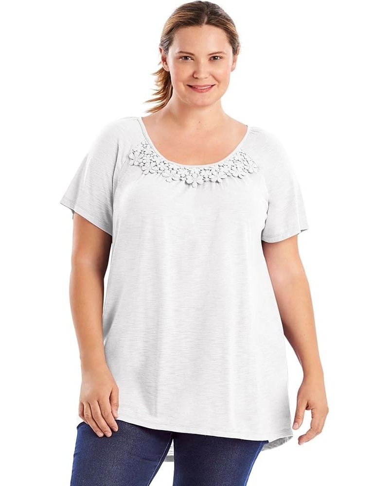 Women's Shirt, Plus Size Short-Sleeve Slub Jersey Women's Tunic, JMS Short Sleve Shirt With Crochet Trim White $10.92 Tops