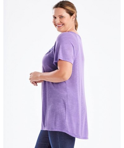 Women's Shirt, Plus Size Short-Sleeve Slub Jersey Women's Tunic, JMS Short Sleve Shirt With Crochet Trim White $10.92 Tops