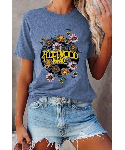 Women Rock Band T Shirts Vintage Rock Country Music Shirt Concert Outfit Casual Short Sleeve Tops A-blue $10.39 T-Shirts