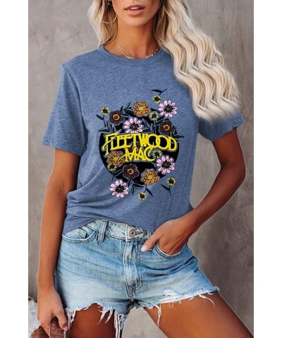 Women Rock Band T Shirts Vintage Rock Country Music Shirt Concert Outfit Casual Short Sleeve Tops A-blue $10.39 T-Shirts