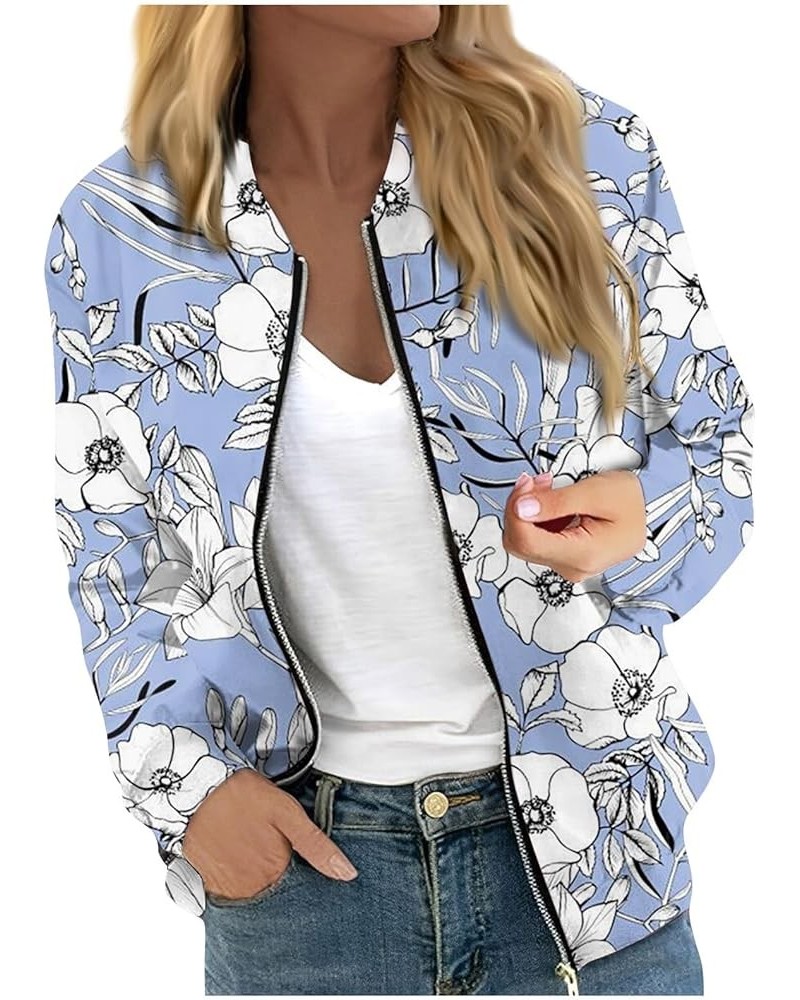 Autumn Womens Ladies Retro Print Floral Zipper Up Bomber Jacket Casual Coat Outwear Jacket 2-light Blue $6.34 Jackets