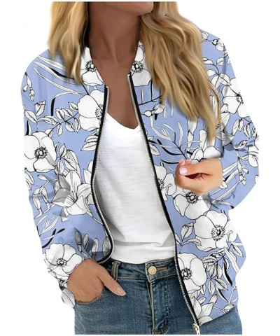 Autumn Womens Ladies Retro Print Floral Zipper Up Bomber Jacket Casual Coat Outwear Jacket 2-light Blue $6.34 Jackets