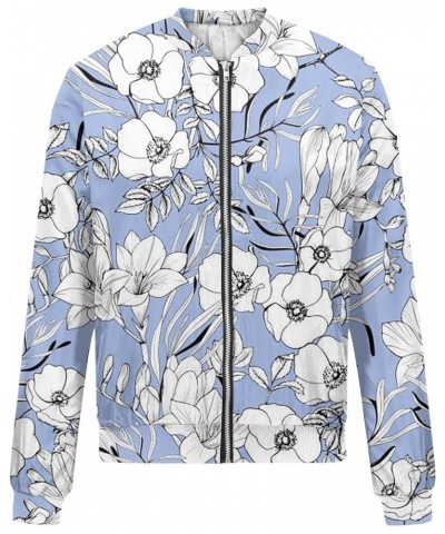 Autumn Womens Ladies Retro Print Floral Zipper Up Bomber Jacket Casual Coat Outwear Jacket 2-light Blue $6.34 Jackets