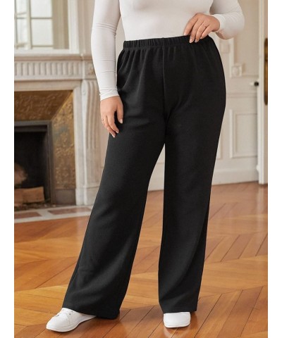 Women's Plus Size Elastic Waist Wide Leg Loose Fit Casual Pants with Pockets Long Black $20.51 Leggings