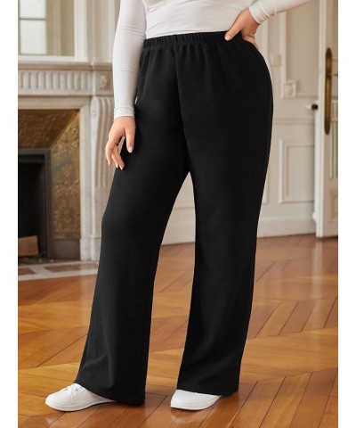 Women's Plus Size Elastic Waist Wide Leg Loose Fit Casual Pants with Pockets Long Black $20.51 Leggings