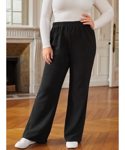 Women's Plus Size Elastic Waist Wide Leg Loose Fit Casual Pants with Pockets Long Black $20.51 Leggings